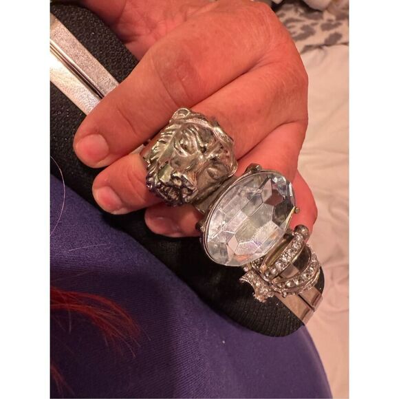 Vintage goth glam finger clutch triple ring/cosmetic makeup case/bag lion crown - Picture 5 of 9